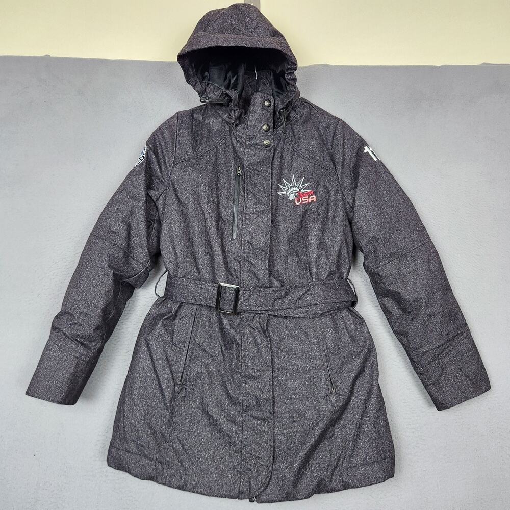 North End Sport Coat Womens Small Gray Hooded Belted Team USA Parka 78684
